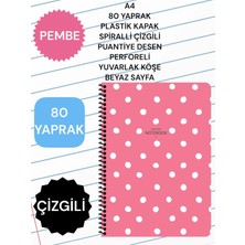 Keskin Color A4 80 Yaprak Plastik Kapak Spiralli Çizgili Puantiye Desen Perforeli Yuvarlak Köşe Beyaz Sayfa