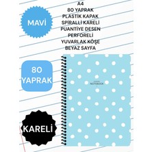 Keskin Color Kareli A4 80 Yaprak Plastik Kapak Spiralli Puantiye Desen Perforeli Yuvarlak Köşe Beyaz Sayfa