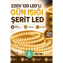 5 Metre 220V 120 Led’li Günışığı Şerit LED Yapışkanlı Direkt Tak Çalıştır Iç ve Dış Mekân Aydınlatma