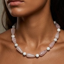 THEIA GemWorks Ebla - Ay Taşı, Pembe Kuvars ve Hematit El Yapımı Kolye
