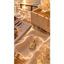 Stainless Steel Gold Renk Dikdörtgen Yıldız Kolye - Zirkon Taşlı Ayarlanabilir Zincir - Kararma Yapmaz