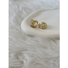 Revoia Baget Taş Detaylı Gold Halka Küpe