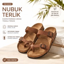 Erdem Ec Store Orijinal Nubuk Deri Terlik Parmak Arası Tokalı Ortopedik Kaymaz Eva Taban Günlük Yazlık Terlik