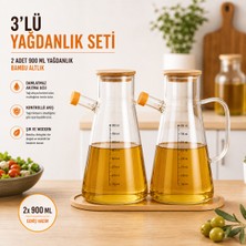 Empressco Borosilikat Cam Yağdanlık ve Sirkelik Seti, Bambu Kapaklı ve Altlıklı