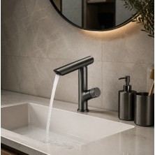 Alfas Antrasit Modern 360 Döner Banyo Lavabo Bataryası Gun Metal (Pirinç)