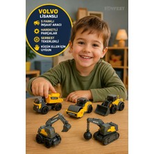 Toyfest Volvo Lisanslı Micro Workers Mini Inşaat Araçları 5'li Set Hareketli Serbest Teker 9 cm