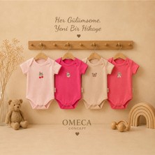 Baby Zuhu 4'lü Kız Bebek %100 Pamuk Kısa Kollu Body Seti - Meyve ve Hayvan Nakışlı