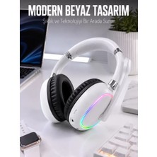 Kablosuz Bluetooth Mikrofonlu Beyaz Kulaklık  Rgb Işıklı Midastech