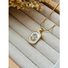 Tiştok Accessory Kadın Gold Rerk Zirkon Taşlı Sedefli Harf Kolye Çelik Zincir Harfli Kolye S