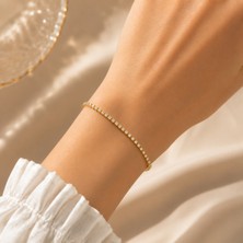 Adata Jewelry Çelik Zirkon Taşlı Su Yolu Bileklik Gold Uzatma Zincirli