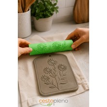 Cestopieno Papatya Desenli Merdane | Kurabiye, Seramik ve Polimer Kil Doku Verici Kabartma Merdanesi 4X12 cm