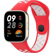 MiraLive Mey Ithalat®   Redmi Watch 3 Spor Delikli Kordon - Kırmızı-Beyaz