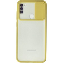 MiraLive Mey Ithalat®  Samsung Galaxy A11 Kılıf Palm Buzlu Kamera Sürgülü Silikon - Sarı