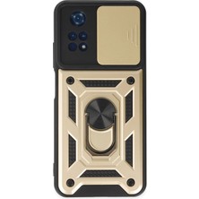 MiraLive Mey Ithalat®   Poco M4 Pro 4g Kılıf Pars Lens Yüzüklü Silikon - Gold