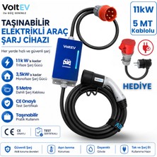 VoltEV PRO 11kW Taşınabilir Elektrikli Araç Şarj Cihazı 5 Metre Kablolu | Trifaze & Monofaze Uyumlu | CE Belgeli