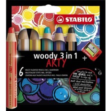  stabilo woody 3in1 arty kuru boya kalemi 6 renk + kalemtıraş 8806-1-20