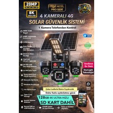 IDS 1 Otomatik 4 Kamera 20MP 8k 4g Solar Güneş Enerjili Kamera - Yüksek Işıklı Çakar LED Sd Kart Dahil