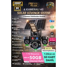 IDS 20MP 8k 4 Kamera 1 Otomatik 4g Solar Güneş Enerjili Kamera 50GB Internet ve 128GB Sd Kart Dahil
