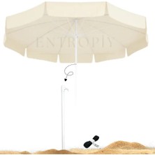 Entropiy Aethra Premium Krem Renk Serisi 220 cm 10 Telli  Dev Boy Plaj Deniz Şemsiyesi — Balkon, Bahçe, Havuz, Seyahat ve Sahil Dayanıklı Gölgelik