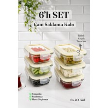 Naturelove Kapaklı 6'lı Kase Cam Saklama Kabı Kahvaltılık Buzdolabı Düzenleyici Tatlı Fırın Kabı Borcam
