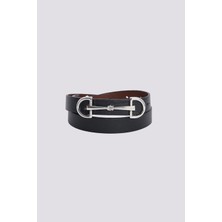 Tudors Kadın Modern Gümüş Renk Metal Tokalı110 cm Standart Beden Siyah Kadın Kemer