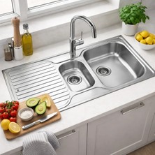 Teka Princess 60 B Paslanmaz Çelik Mutfak Evyesi Sol Damlalıklı 1000 x 500 mm - Gümüş