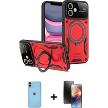 Marsilyan™- iPhone 11 Kılıf Kıvılcım Modern Serisi - Siyah 3D Antistatik Mat Seramik Nano Ekran Koruyucu + Neon Fosforlu Kamera Lens - Tu