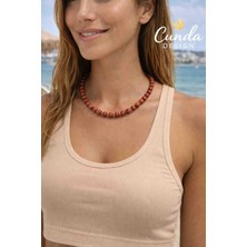 Cunda Doğal Taş Design Jasper Doğal Taş Kolye 10 Mm. ( Red Jasper )