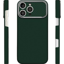 iPhone Uyumlu 16 Pro Max Kılıf M-Safe Şarj Özellikli Zore Paris Zerre Sert Pc Kapak-Koyu Yeşil