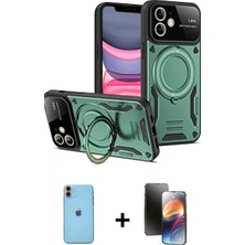 Marsilyan™- iPhone 11 Kılıf Kıvılcım Modern Serisi - Siyah 3D Antistatik Mat Seramik Nano Ekran Koruyucu + Neon Fosforlu Kamera Lens - Tu