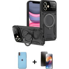 Marsilyan™- iPhone 11 Kılıf Kıvılcım Modern Serisi - Siyah 3D Antistatik Mat Seramik Nano Ekran Koruyucu + Neon Fosforlu Kamera Lens - Tu
