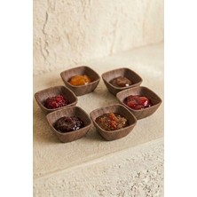 Kitchen Life 6'lı Mini Kare Akasya Görünümlü Çerezlik Kase Sunum Seti-Dekoratif Kahvaltılık Sosluk