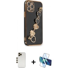Marsilyan™- iPhone 12 Pro Kılıf Nova Işık Prime - Siyah 3D Antistatik Cam Ekran Koruyucu + Shine Kamera Lens - Gd