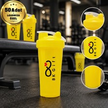 BK Gift Logonuza Özel 50 Adet S100 650 ml Shaker Beyaz Kapaklı Sporcu Suluk Kurumsal