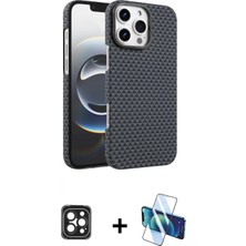 Marsilyan™- iPhone 16 Pro Max Kılıf Doruk Serisi - Siyah 3D Antistatik Seramik Nano Ekran Koruyucu + Pvd Metal Kamera Lens - Sh