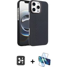 Marsilyan™- iPhone 16 Pro Max Kılıf Doruk Serisi - Siyah 3D Antistatik Seramik Nano Ekran Koruyucu + Pvd Metal Kamera Lens - Sh