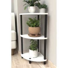 The Violett Flora 3 Raflı Moblen Çiçeklik Saksılık Balkon Bahçe Dekor Raf Stand-Beyaz