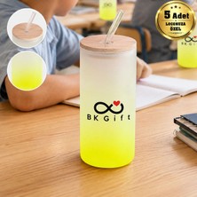 BK Gift Logonuza Özel 5 Adet Pipetli Cam Matara 600 ml Ahşap Kapaklı Kurumsal Suluk