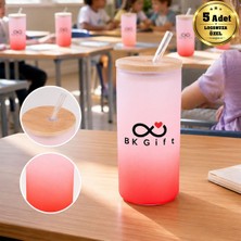 BK Gift Logonuza Özel 5 Adet Pipetli Cam Matara 600 ml Ahşap Kapaklı Kurumsal Suluk