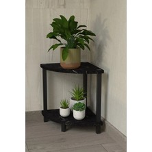 The Violett Flora 2 Raflı Moblen Çiçeklik Saksılık Balkon Bahçe Dekor Raf Stand-Siyah Mermer