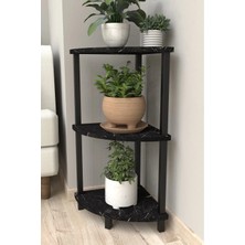 The Violett Flora 3 Raflı Moblen Çiçeklik Saksılık Balkon Bahçe Dekor Raf Stand-Siyah Mermer