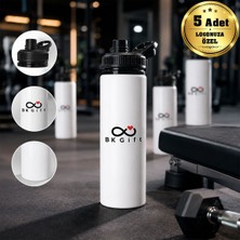 BK Gift Logonuza Özel 5 Adet Askılı Alüminyum Su Matarası - 800 ml Kurumsal Matara