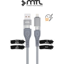 Mtl 128W 4'ü 1 Arada (4ın1) Süper Hızlı Şarj Destekli Çoklu Fonksiyonlu Hasır Kablo 1.2 Metre MT2513