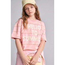DeFacto %100 Pamuk Slim Fit Bisiklet Yaka Çizgili Kısa Kollu Açık Pembe Tişört Kız Çocuk G1142A826HS