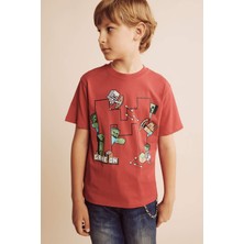 DeFacto %100 Pamuk Minecraft Oversize Bisiklet Yaka Kısa Kollu Tişört Erkek Çocuk H3708A826SM