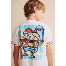 DeFacto %100 Pamuk SpongeBob Sırt Baskılı Oversize Bisiklet Yaka Kısa Kollu Tişört Erkek Çocuk H8259A826HS