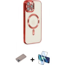 Marsilyan™- iPhone 12 Pro Max Kılıf Nova Işık Özel Seri - Siyah 3D Antistatik Cam Ekran Koruyucu + Shine Kamera Lens Koruma Cam - Sabe