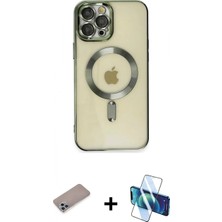 Marsilyan™- iPhone 12 Pro Max Kılıf Nova Işık Özel Seri - Siyah 3D Antistatik Cam Ekran Koruyucu + Shine Kamera Lens Koruma Cam - Sabe