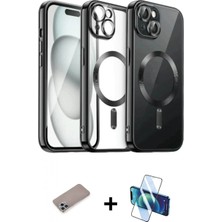 Marsilyan™- iPhone 12 Pro Max Kılıf Nova Işık Özel Seri - Siyah 3D Antistatik Cam Ekran Koruyucu + Shine Kamera Lens Koruma Cam - Sabe