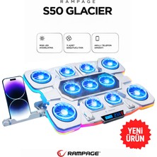 Rampage S50 Glacier Beyaz Rgb Işıklı 11 Fanlı LCD Göstergeli 1 Type C 1 USB Girişli Yükselebilen Notebook Soğutucu